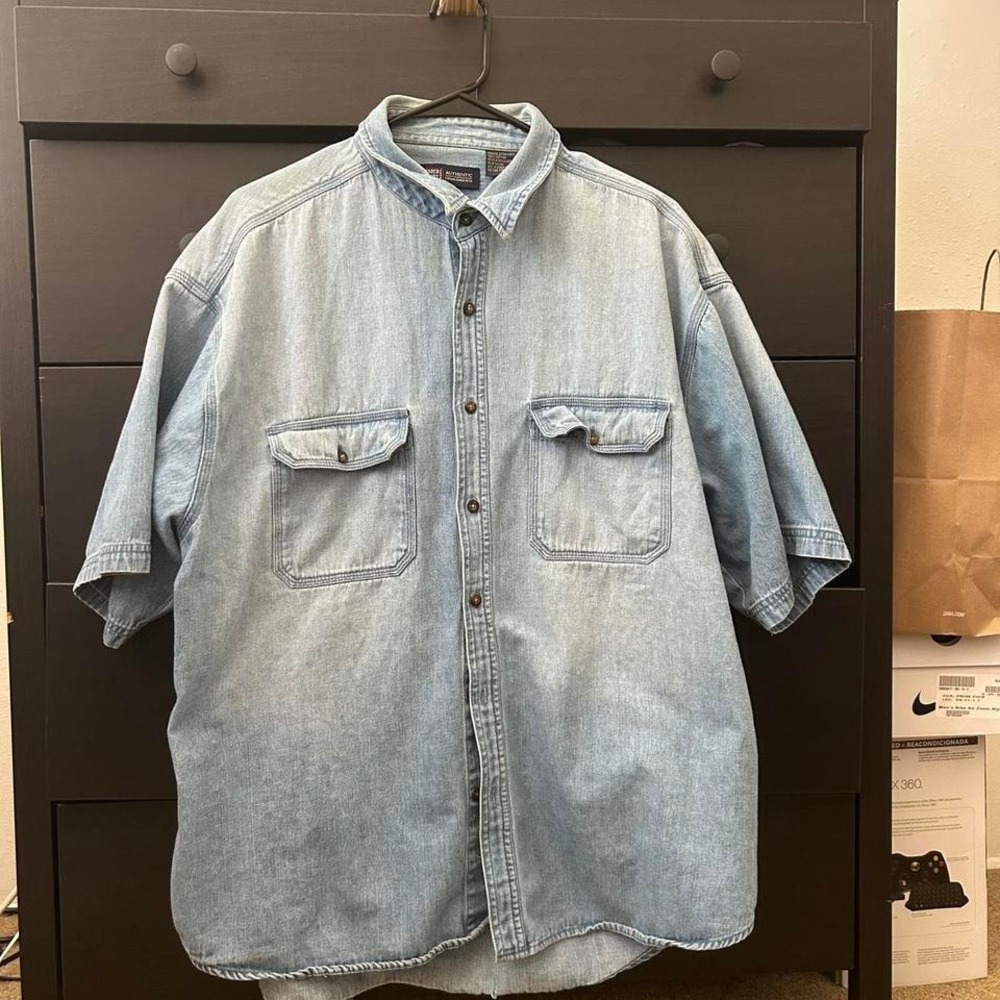 Faded Glory blue denim button up shirt Size XL